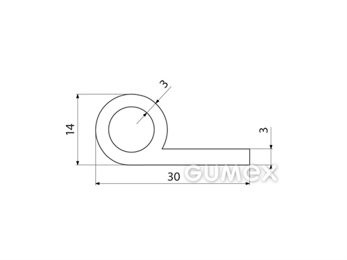 Silikonový profil tvaru "P" s dutinkou, 30x14/3mm, 60°ShA, -60°C/+180°C, bílý